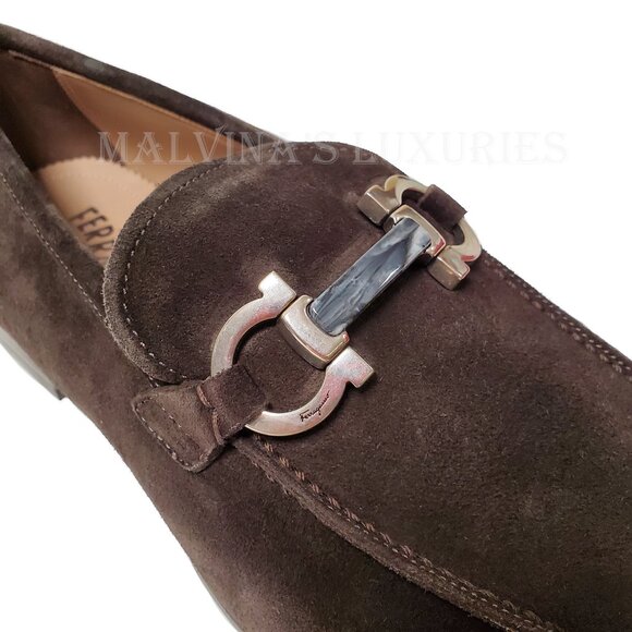 SALVATORE FERRAGAMO SHOES SHEPARD MARBLE GANCINI BIT LOAFERS SUEDE sz 8 EEE main image 3